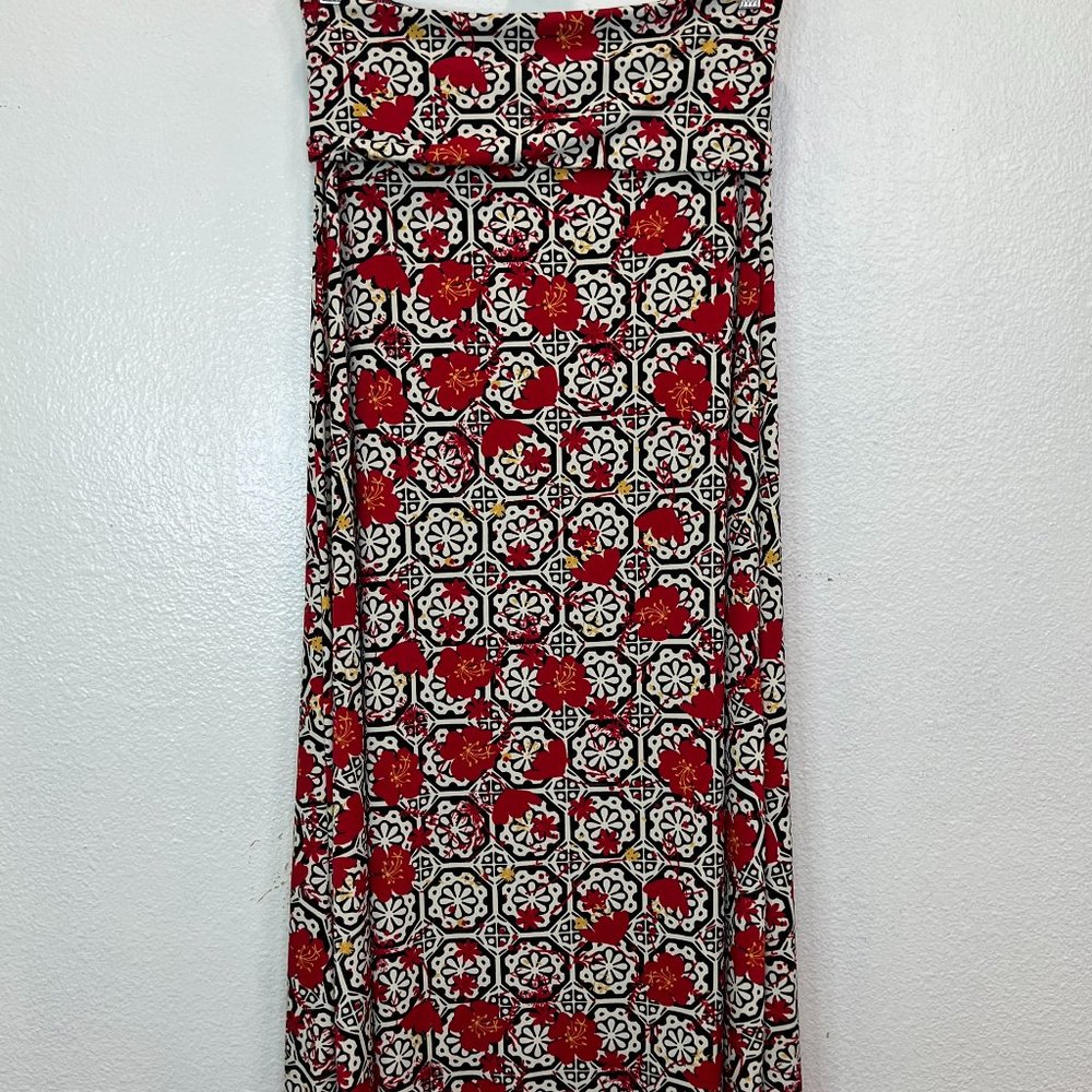 LulaRoe Women's Maxi Skirt Red Multicolor Floral Print Size S